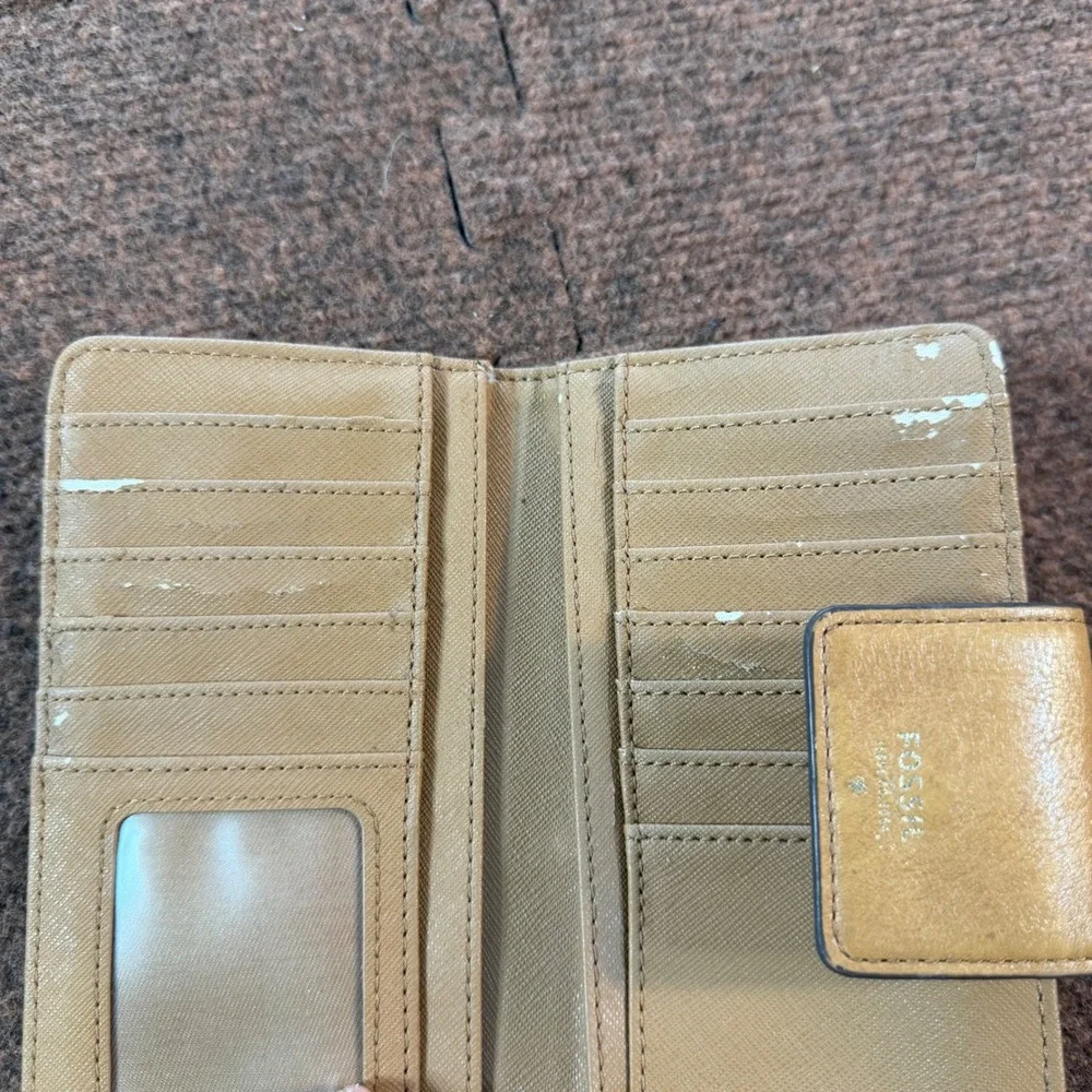Fossil Logan Slim Bifold Wallet Floral Print Tan Leather Trim Multicolor 1841